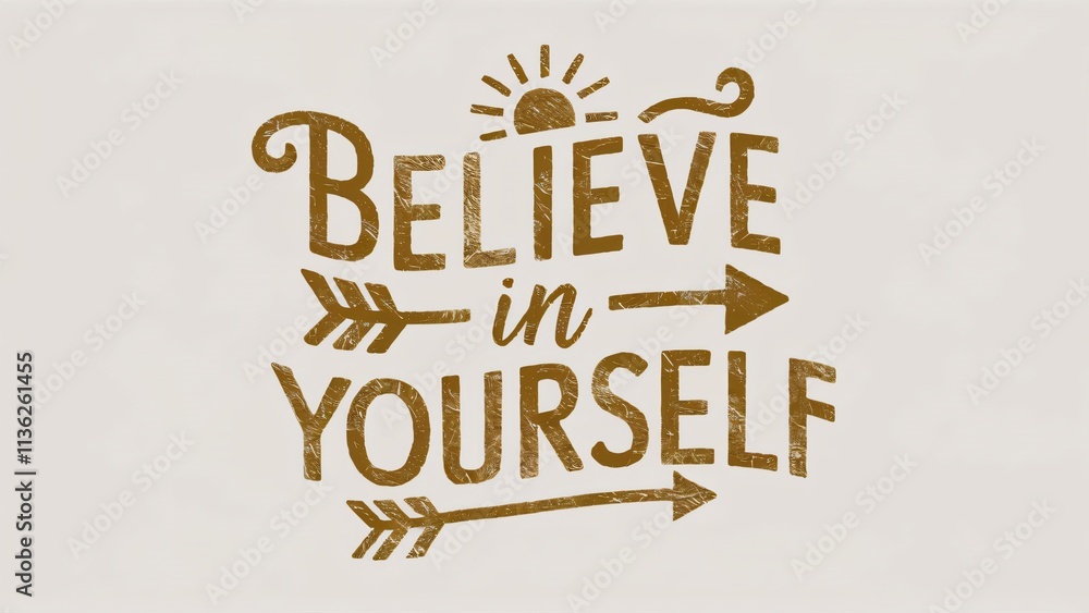 Believe in Yourself, Inspirational Quote Typography Design with Arrows and Sun Believe in Yourself, Inspirational Quote Typography Design with Arrows and Sun