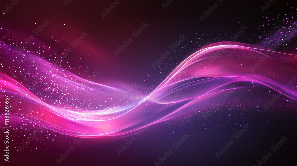 Fototapeta premium Vibrant pink and purple waves with sparkling effects create dynamic background. This abstract design evokes sense of energy and movement, perfect for various creative projects