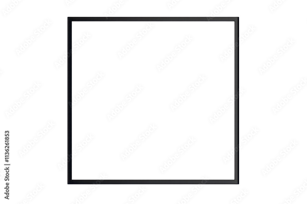 A simple black square frame designed for displaying art or photographs. A simple black square frame designed for displaying art or photographs.