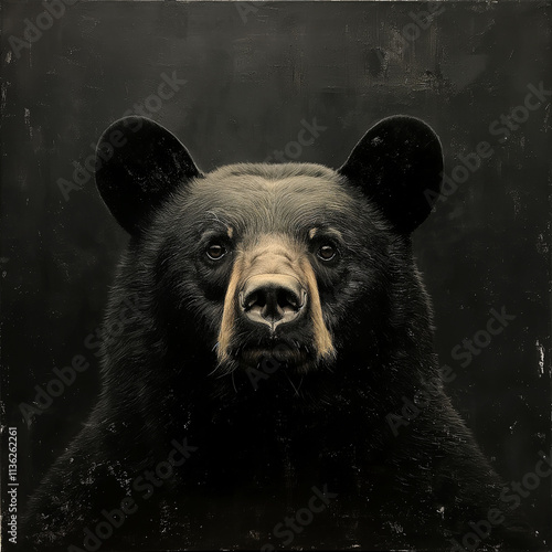 head of a black bear against dark background