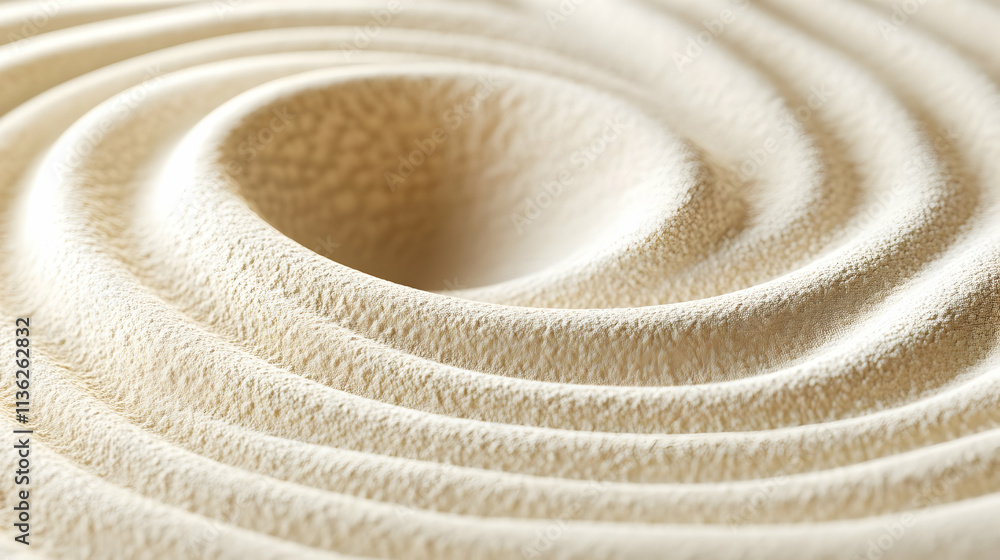 Fototapeta premium Close-up of concentric circles in beige sand, creating a spiral pattern.