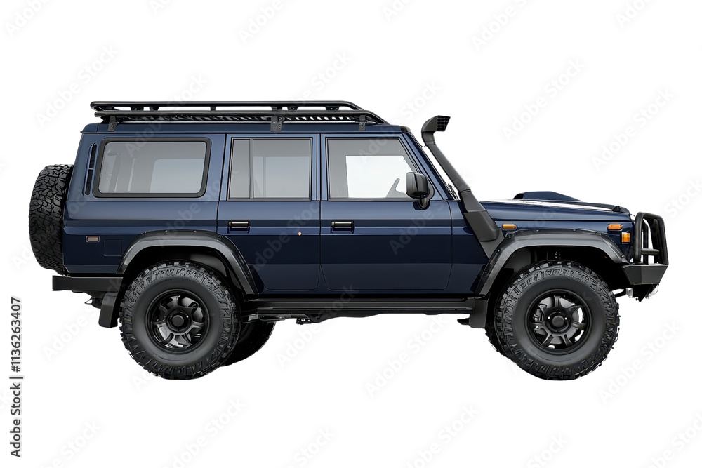 A rugged four-wheel drive vehicle, designed for off-road adventures, featuring a dark exterior and robust tires. A rugged four-wheel drive vehicle, designed for off-road adventures, featuring a dark exterior and robust tires.