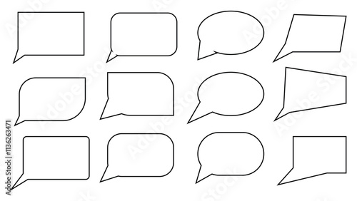 Set of talk bubble speech icon, chat message balloon and communication elements collection, dialogue balloon stickers silhouette isolated on transparent background, cloud bubbles element