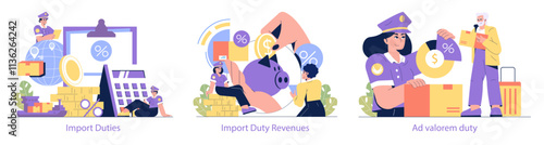 Customs Tariffs on Imports. Flat Vector Illustration