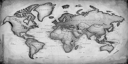 Geographical bordar flat map with coutries outlines. Ariel view road world map top view. Topography map template for infographics outlines map continent business background.  
