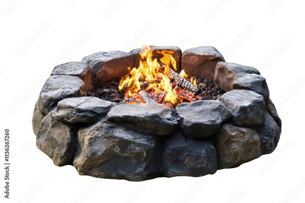 A stone fire pit with crackling flames and burning wood, creating a warm and inviting atmosphere. A stone fire pit with crackling flames and burning wood, creating a warm and inviting atmosphere.