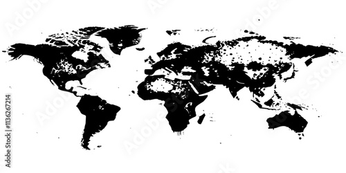 Abstract world map with black and white Ariel view world map top view. Topography map template for infographics Relief of the world map continent business background.