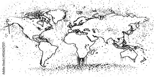 Geographical bordar flat map with coutries outlines. Ariel view road world map top view. Topography map template for infographics outlines map continent business background.  