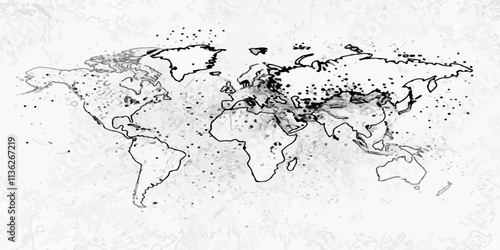 Geographical bordar flat map with coutries outlines. Ariel view road world map top view. Topography map template for infographics outlines map continent business background.  