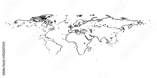 Geographical bordar flat map with coutries outlines. Ariel view road world map top view. Topography map template for infographics outlines map continent business background.  