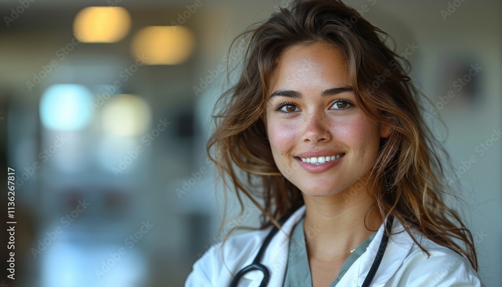 A Smiling Female Doctor Wearing A White Coat A Smiling Female Doctor Wearing A White Coat