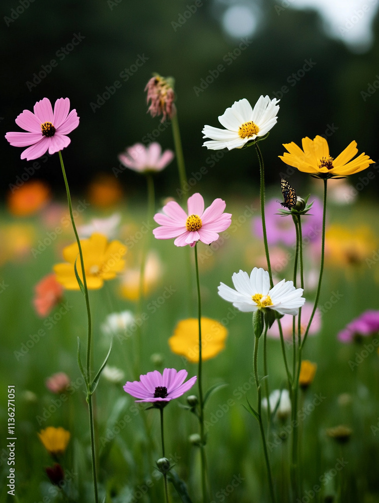 Fototapeta premium Colorful wildflowers bloom in a sunny meadow