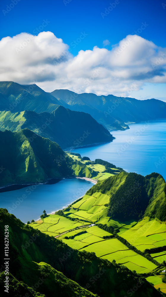 Naklejka premium Breathtaking Scenic Beauty of the Azores Islands Showcasing Nature's Splendor and Tranquility