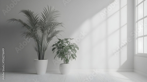 Wallpaper Mural Two potted plants in a minimalist room. Torontodigital.ca