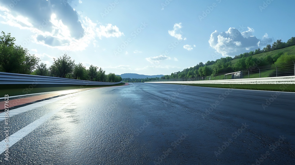 Fototapeta premium Race Track Asphalt on a Sunny Day After the Rain