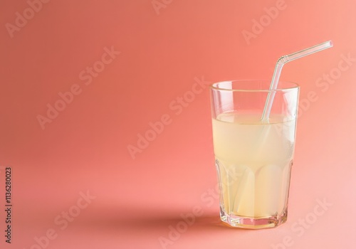 Wallpaper Mural A glass of lemonade with a straw on a coral pink surface Torontodigital.ca