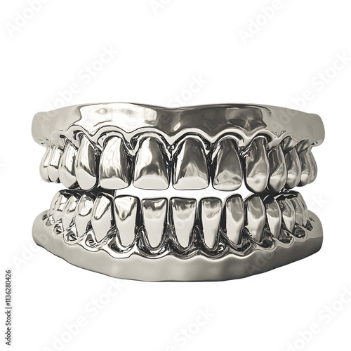 Chrome Plated Teeth Design Isolated