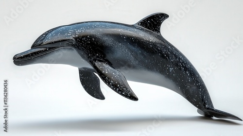 Black and White Dolphin Figurine with Starry Texture Displaying Graceful Movement in a Minimalist Style Ideal for Home Decor or Ocean-Themed Artwork photo