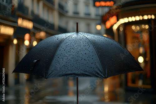 Wallpaper Mural Wet black umbrella on a rainy city street. Torontodigital.ca