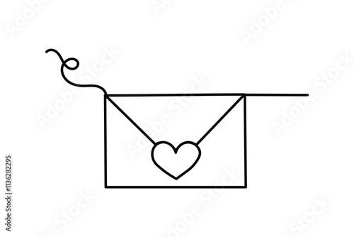 One line art of love letter drowning illustration