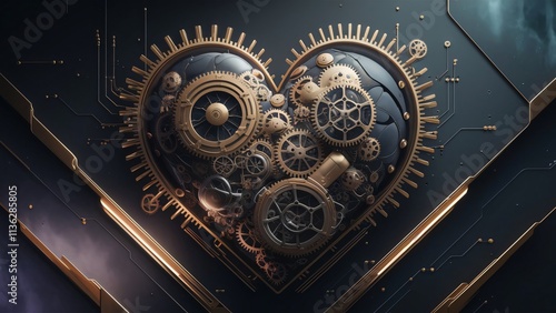 Steampunk Heart, Intricate Gear Mechanism Design, Valentines Day, Abstract Art photo