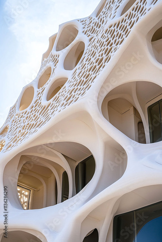 Robotic 3D printer creating a parametric architectural facade with complex patterns photo