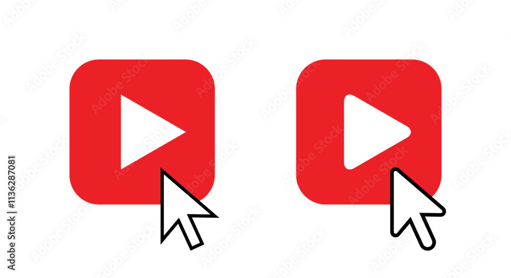 Play button click cursor icon. Streaming video ui element Play button click cursor icon. Streaming video ui element