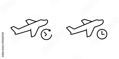 Airplane taking off and clock icon. Flight schedule time sign symbol