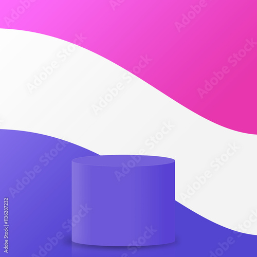 Minimalistic and abstract design featuring cylindrical podium with 3 colors harmonious blend background. Perfect mockup for your product presentation. Interior 3d render. Products presentation scene