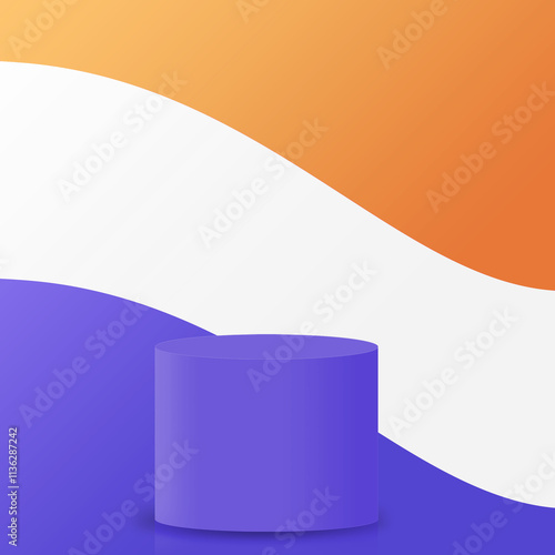 Minimalistic and abstract design featuring cylindrical podium with 3 colors harmonious blend background. Perfect mockup for your product presentation. Interior 3d render. Products presentation scene