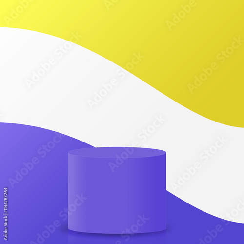 Minimalistic and abstract design featuring cylindrical podium with 3 colors harmonious blend background. Perfect mockup for your product presentation. Interior 3d render. Products presentation scene