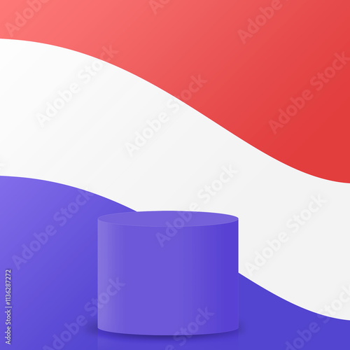 Minimalistic and abstract design featuring cylindrical podium with 3 colors harmonious blend background. Perfect mockup for your product presentation. Interior 3d render. Products presentation scene