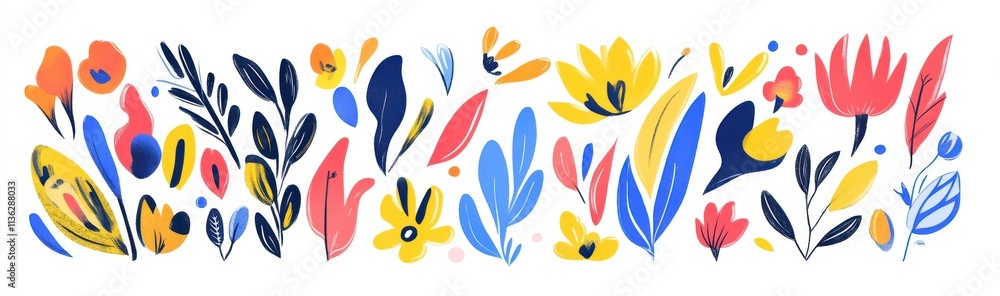 A vibrant, colorful illustration of various flowers and leaves, ideal for design or decoration purposes. A vibrant, colorful illustration of various flowers and leaves, ideal for design or decoration purposes.