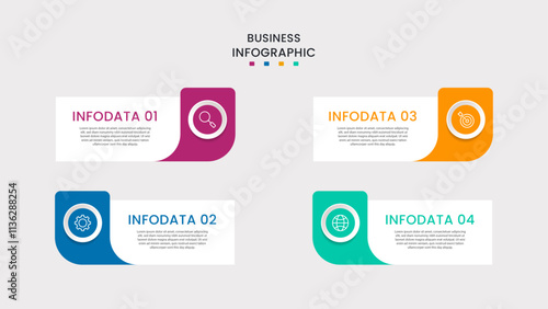 Business infographic template. 4-Step timeline journey. Process diagram, 4 options on white background, Info graph elements vector illustration.