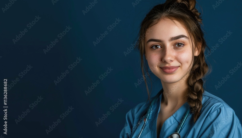 Young Female Doctor Smiling Confidently Wearing Scrubs Young Female Doctor Smiling Confidently Wearing Scrubs
