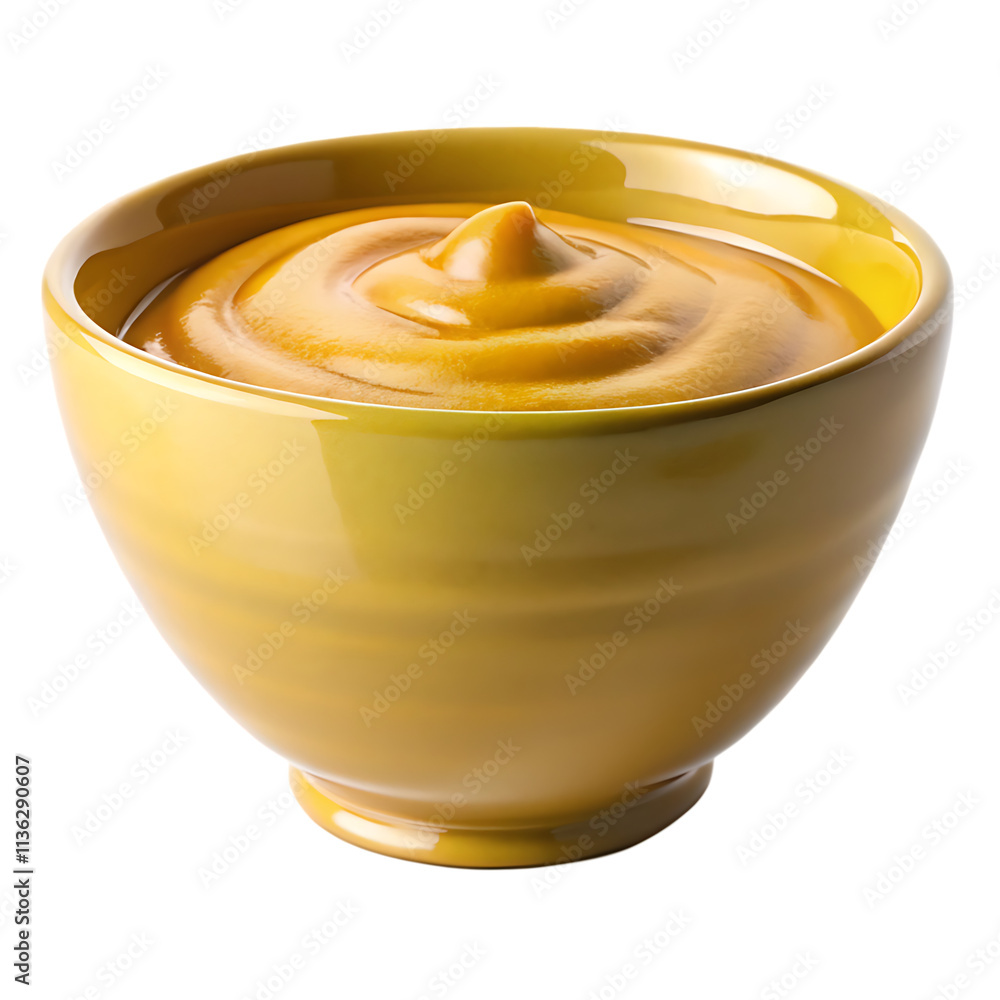 High-resolution image of a vibrant yellow mustard bowl filled with smooth mustard sauce, isolated on a transparent background. High-resolution image of a vibrant yellow mustard bowl filled with smooth mustard sauce, isolated on a transparent background.