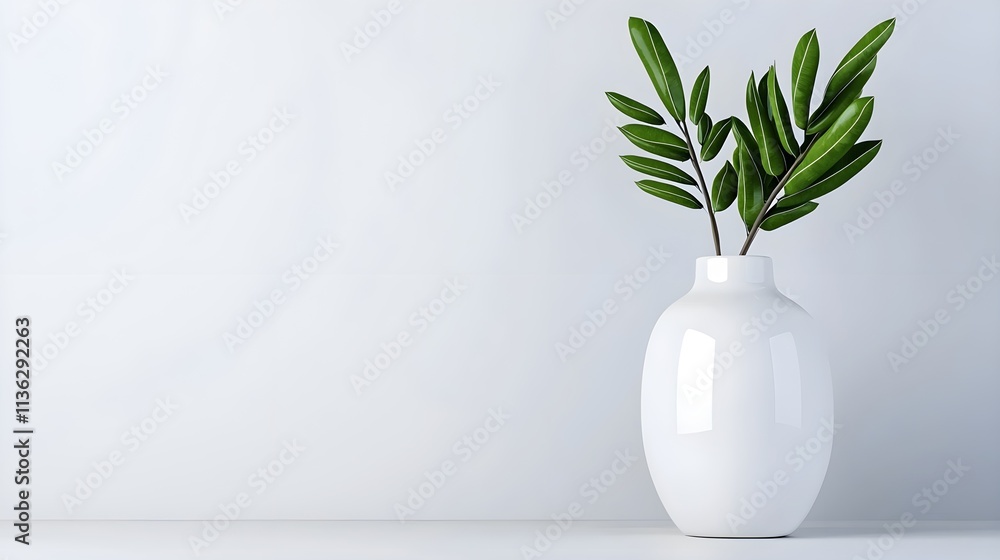 Minimalist Plant Arrangement in Clean White Vase on Neutral Background Minimalist Plant Arrangement in Clean White Vase on Neutral Background