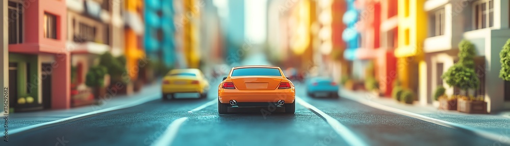 custom made wallpaper toronto digitalTiny cars driving down a miniature colorful street, vibrant buildings in the background, highdetail urban landscape with a whimsical vibe