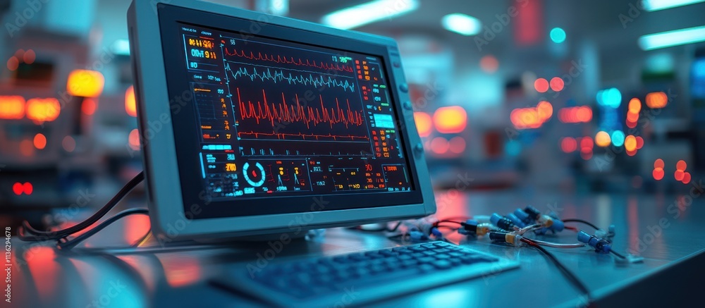 Medical monitor displaying vital signs in a lab. Medical monitor displaying vital signs in a lab.