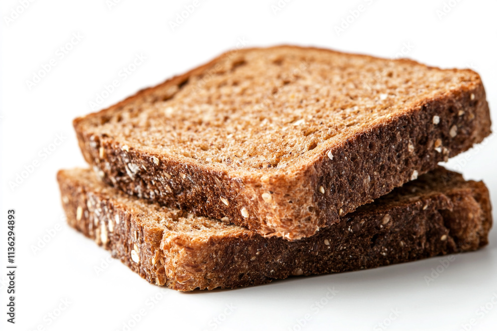 Freshly baked whole grain bread slices stacked on a clean surface Freshly baked whole grain bread slices stacked on a clean surface