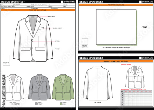 BLAZER JACKET EASY EDITABLE EMPTY TECHPACK MEASUREMENT LAYOUT TEMPLATE DESIGN