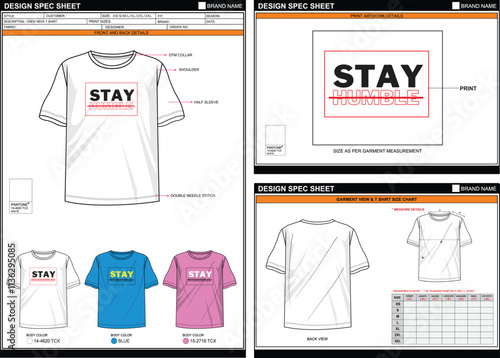 CREW NECK T SHIRT HUMBLE STREETWEAR T SHIRT TECHPACK MEASUREMENT LAYOUT TEMPLATE DESIGN