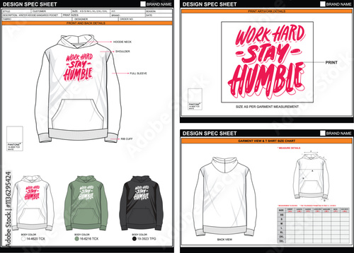 WINTER HOODIE KANGAROO POCKET STAY HUMBLE STREETWEAR T SHIRT TECHPACK MEASUREMENT LAYOUT TEMPLATE DESIGN