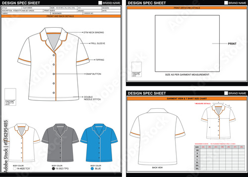 WOMEN PYJAMA DRESS EASY EDITABLE EMPTY TECHPACK MEASUREMENT LAYOUT TEMPLATE DESIGN
