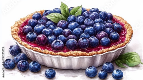 Delicious and Colorful Blueberry Pie with Glazed Filling and Fresh Blueberries on Top, Perfect for Dessert Lovers and Food Photographers
