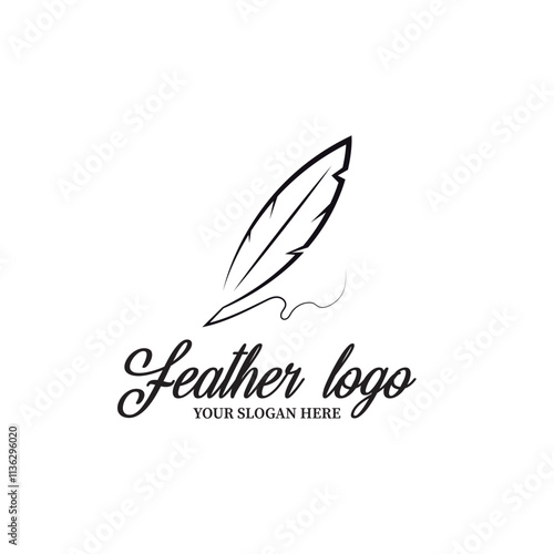 feather pen logo vector icon illustration template design