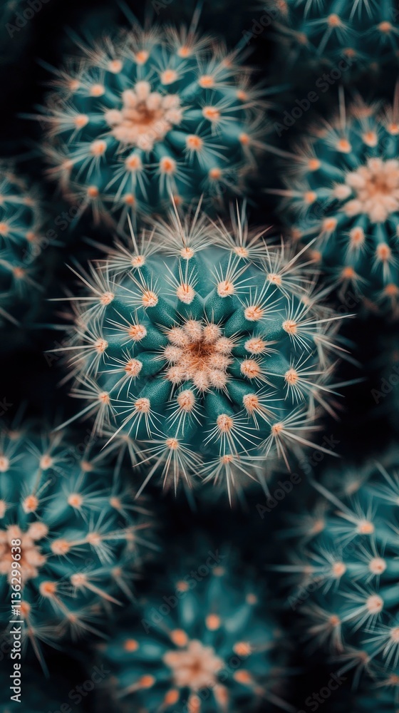 Fototapeta premium Stunning closeup of vibrant green cactus displaying intricate patterns and sharp thorns in a natural garden setting