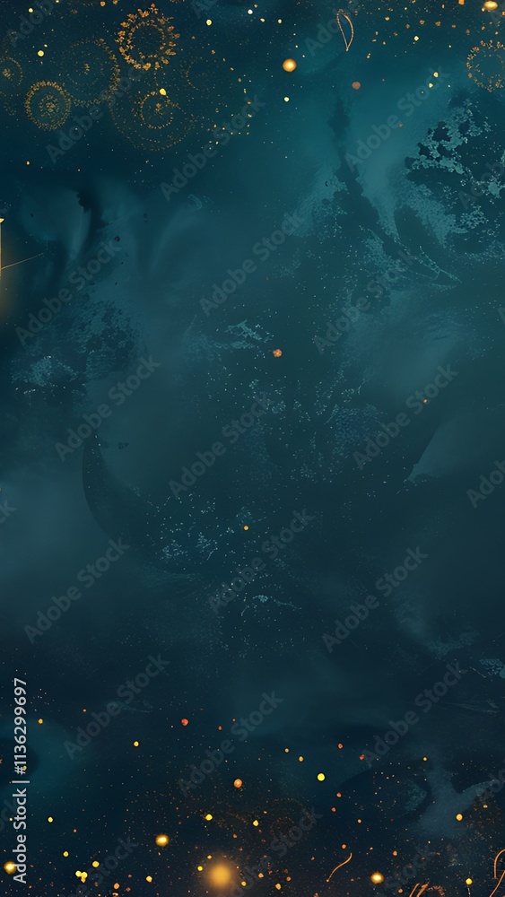 Fototapeta premium Golden Ramadan Background with Crescent Moon and Lanterns