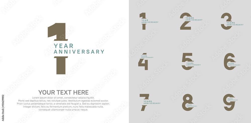 Naklejka premium Anniversary logo set vector design, brown color for celebration event