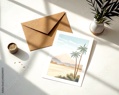 MINIMALISTIC MOCKUP OF A BLANK GREETING CARD  photo